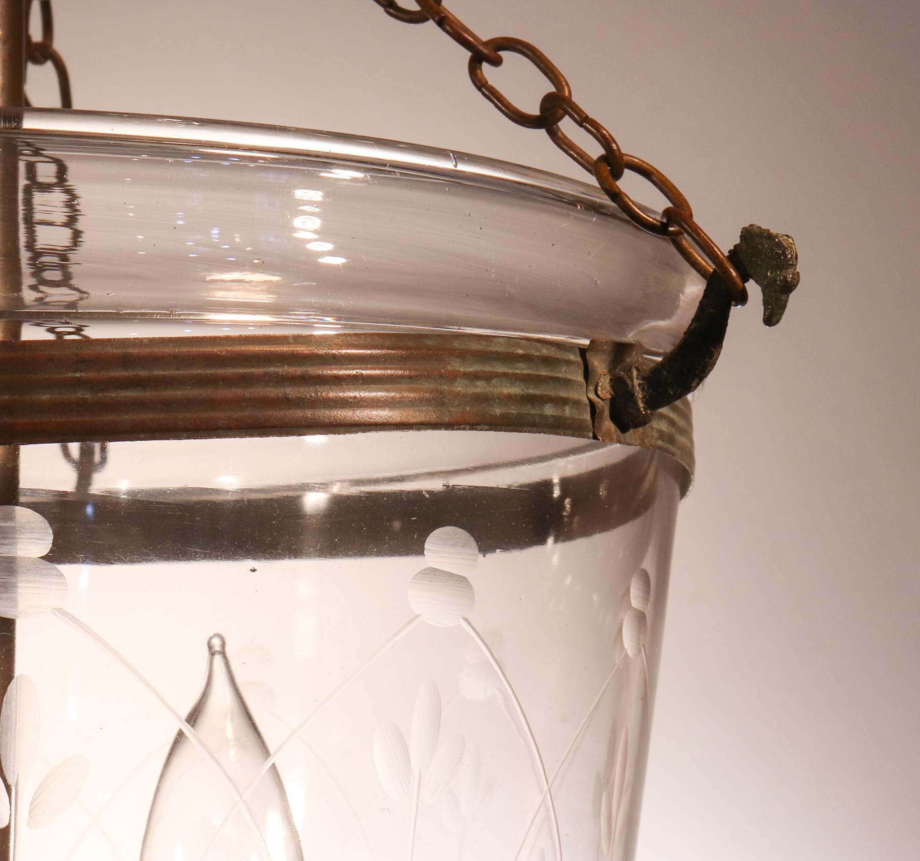 Etched Petite Antique Bell Jar Lantern with Wheat Etching