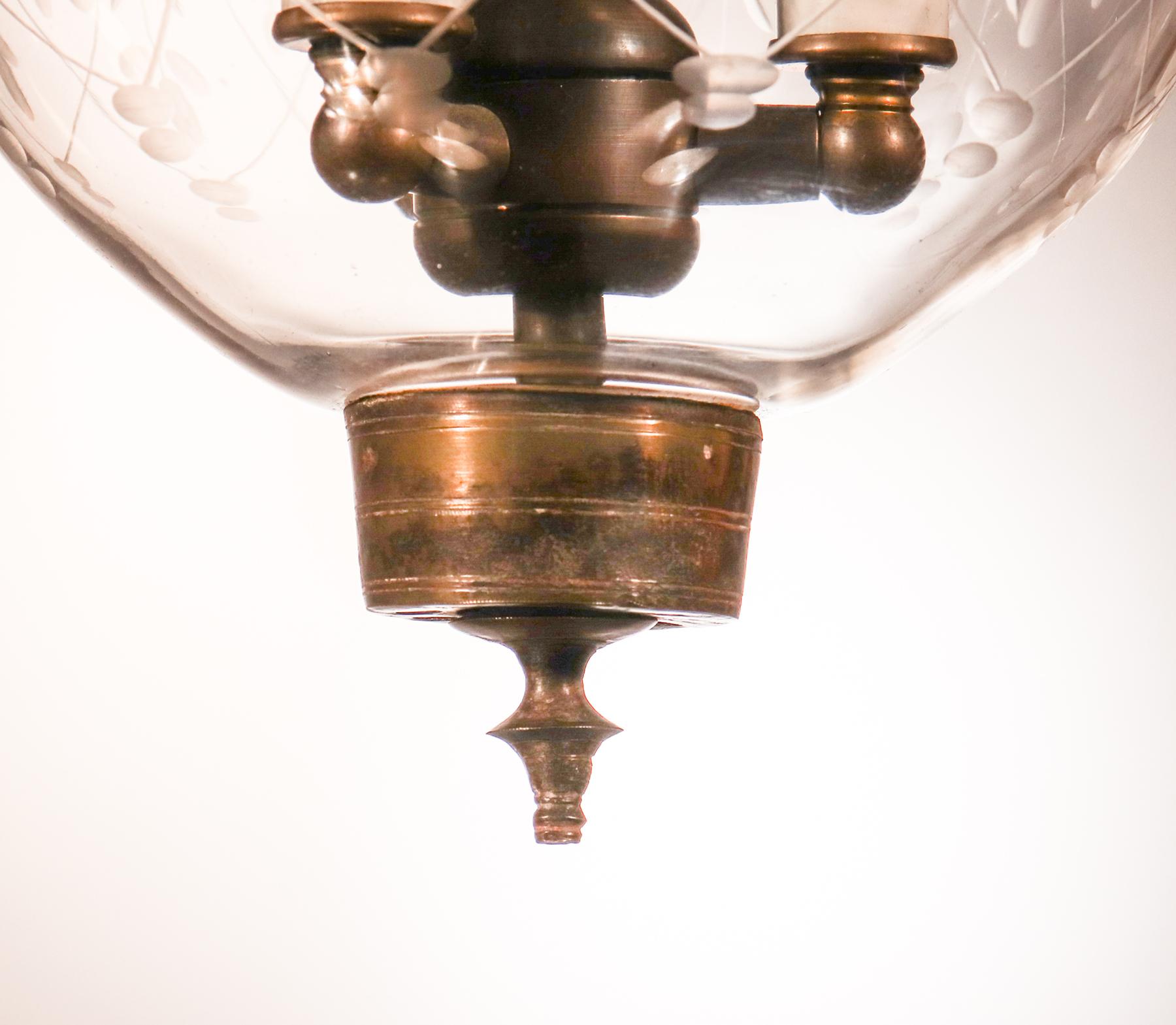 Blown Glass Petite Antique Bell Jar Lantern with Wheat Etching