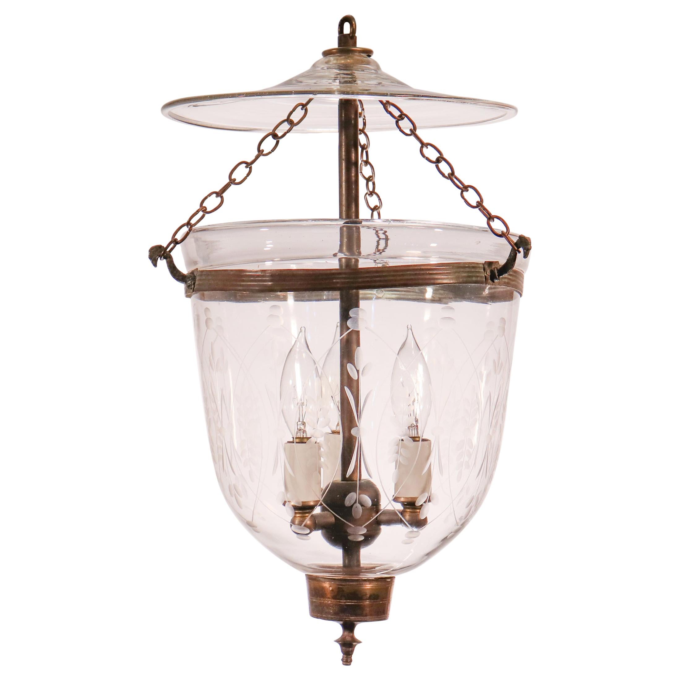 Petite Antique Bell Jar Lantern with Wheat Etching
