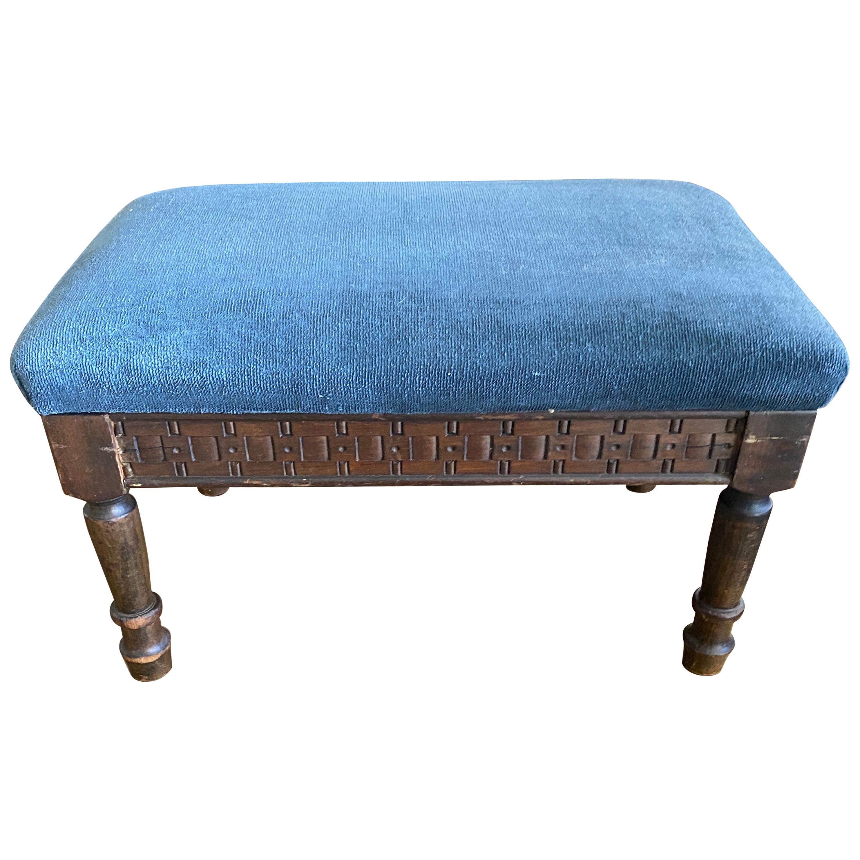 Petite Antique Carved Wood Low Footstool For Sale