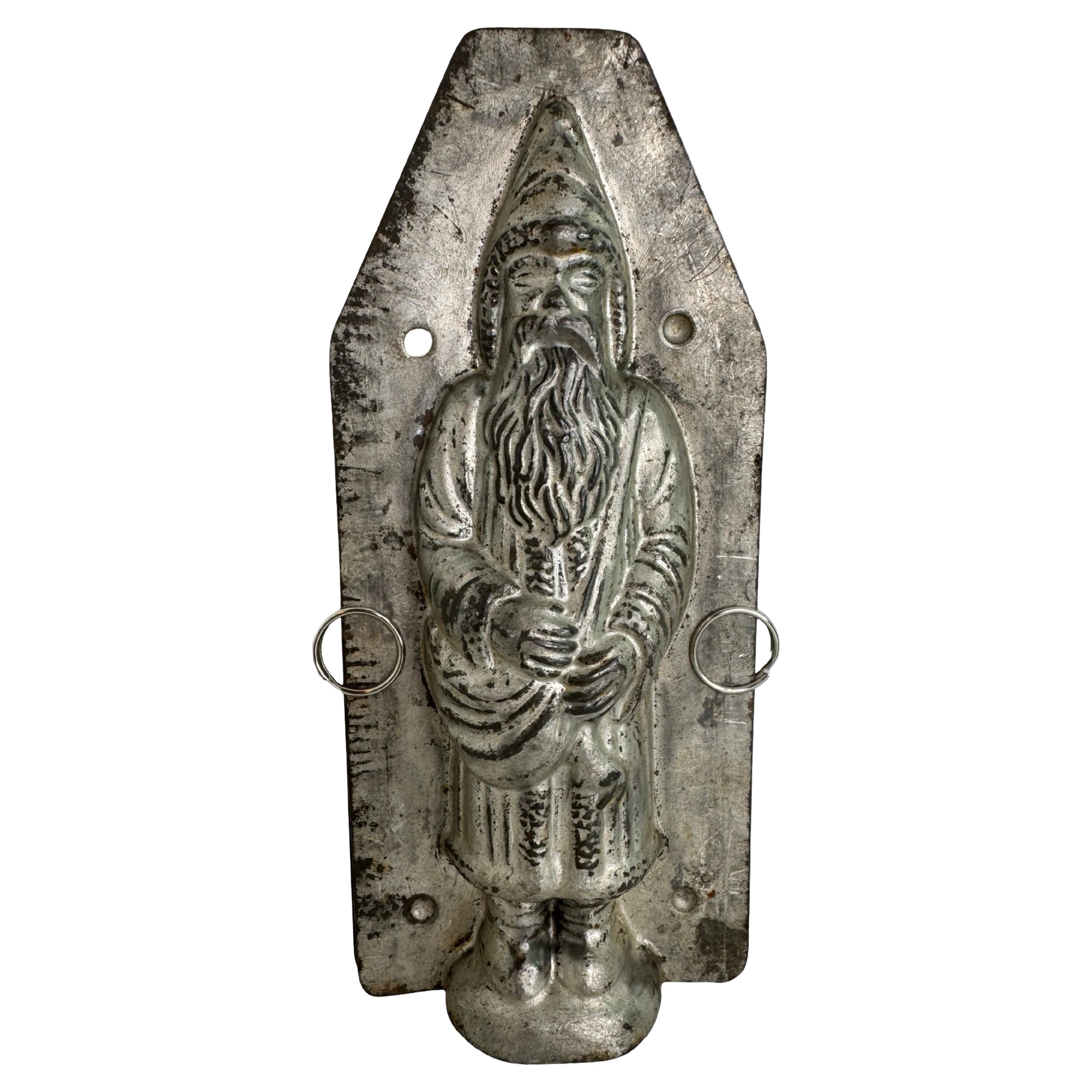 Petit moule à chocolat ancien, Père Noël Belsnickle, métal, années 1890, France