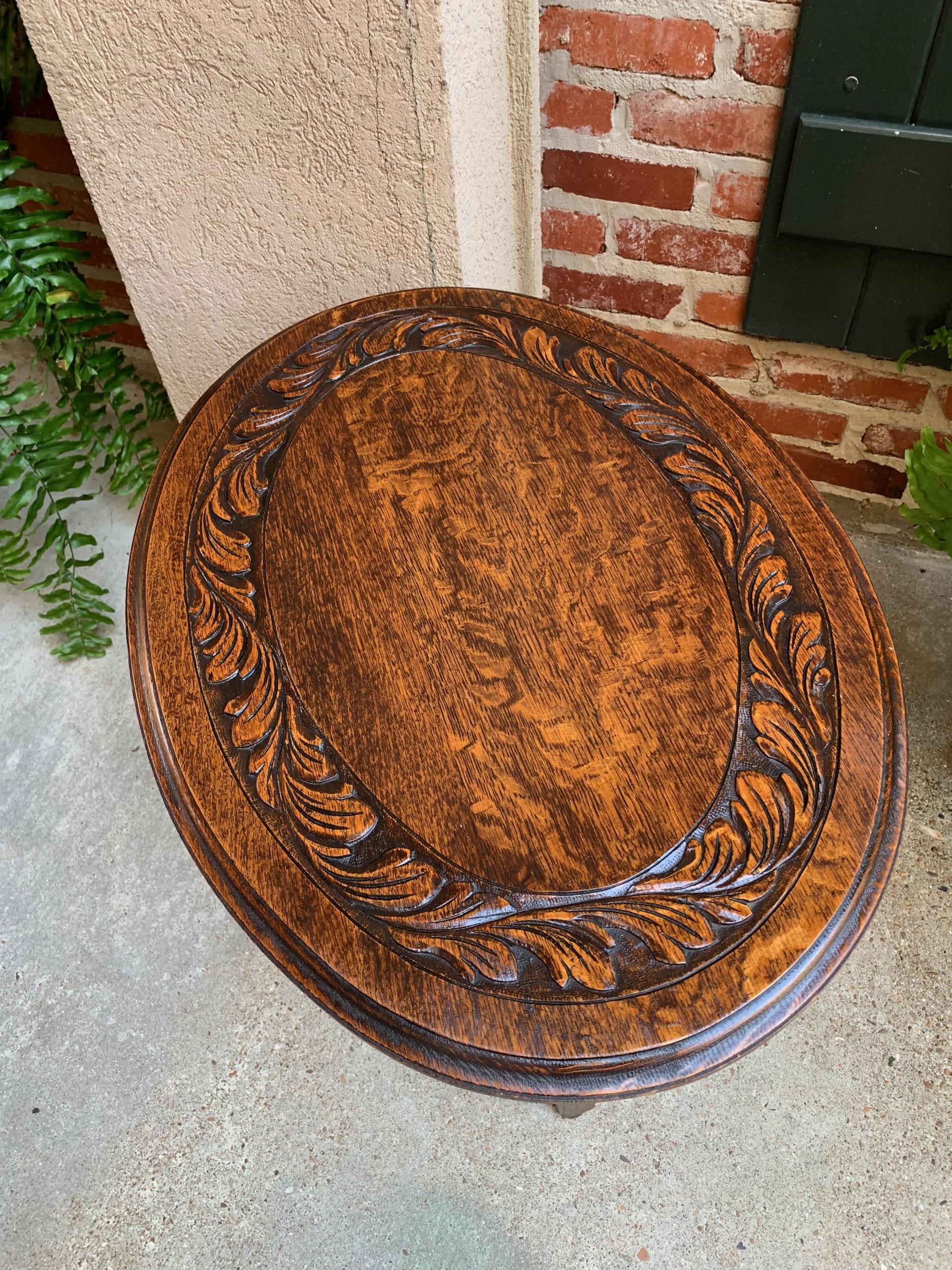 Jacobean Petite Antique English Carved Tiger Oak Folding Tea Coffee Table Barley Twist
