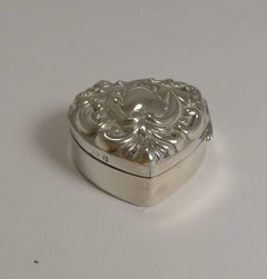 Petite Antique English Heart Shaped Pill Box, 1901