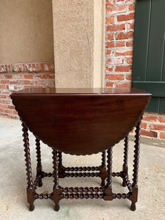 Petite Antique English Mahogany Side Tea Table Barley Twist Drop Leaf Gate Leg