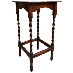 Petite Antique English Oak Barley Twist Side Sofa Table Square c1910