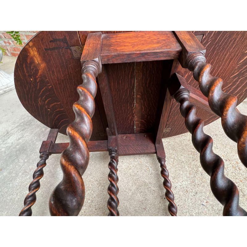 Petite Antique English Oak Drop Leaf Side Sofa Table Barley Twist Gate Leg 2