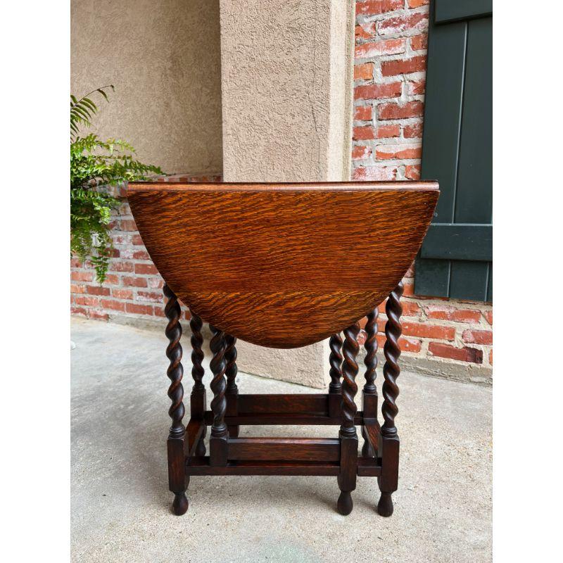 Petite Antique English Oak Drop Leaf Side Sofa Table Barley Twist Gate Leg 6