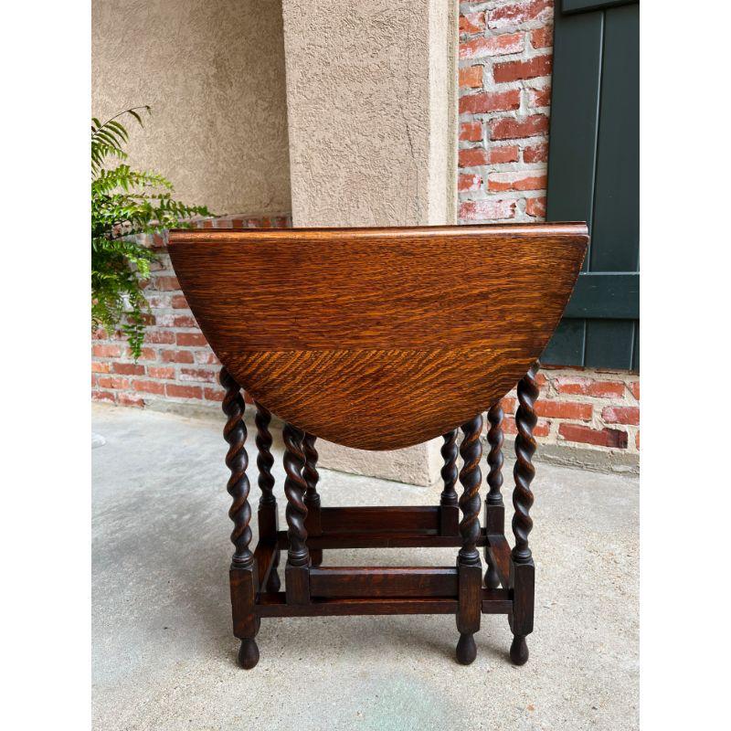 Petite Antique English Oak Drop Leaf Side Sofa Table Barley Twist Gate Leg 7