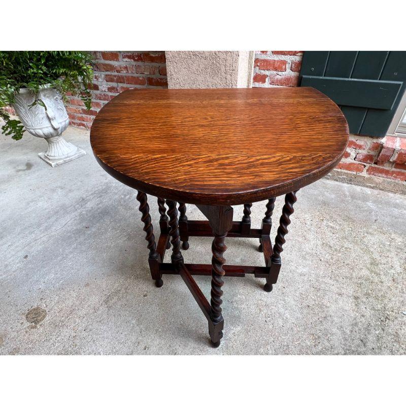 Petite Antique English Oak Drop Leaf Side Sofa Table Barley Twist Gate Leg 7