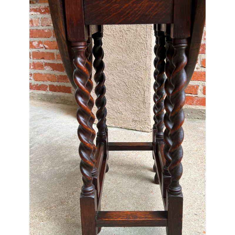 Petite Antique English Oak Drop Leaf Side Sofa Table Barley Twist Gate Leg 3