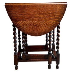 Petite Antique English Oak Drop Leaf Side Sofa Table Barley Twist Gate Leg