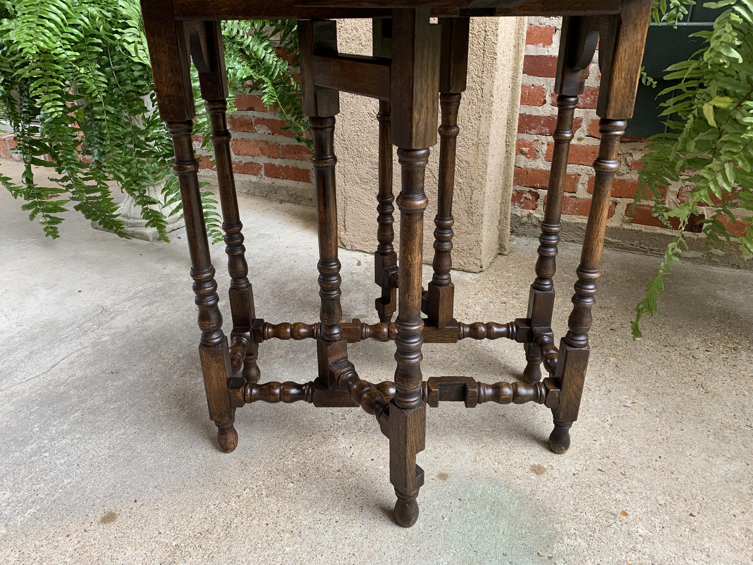 Petite Antique English Oak Side Sofa Wine Table Drop Leaf Gate Leg Carved Oval 14