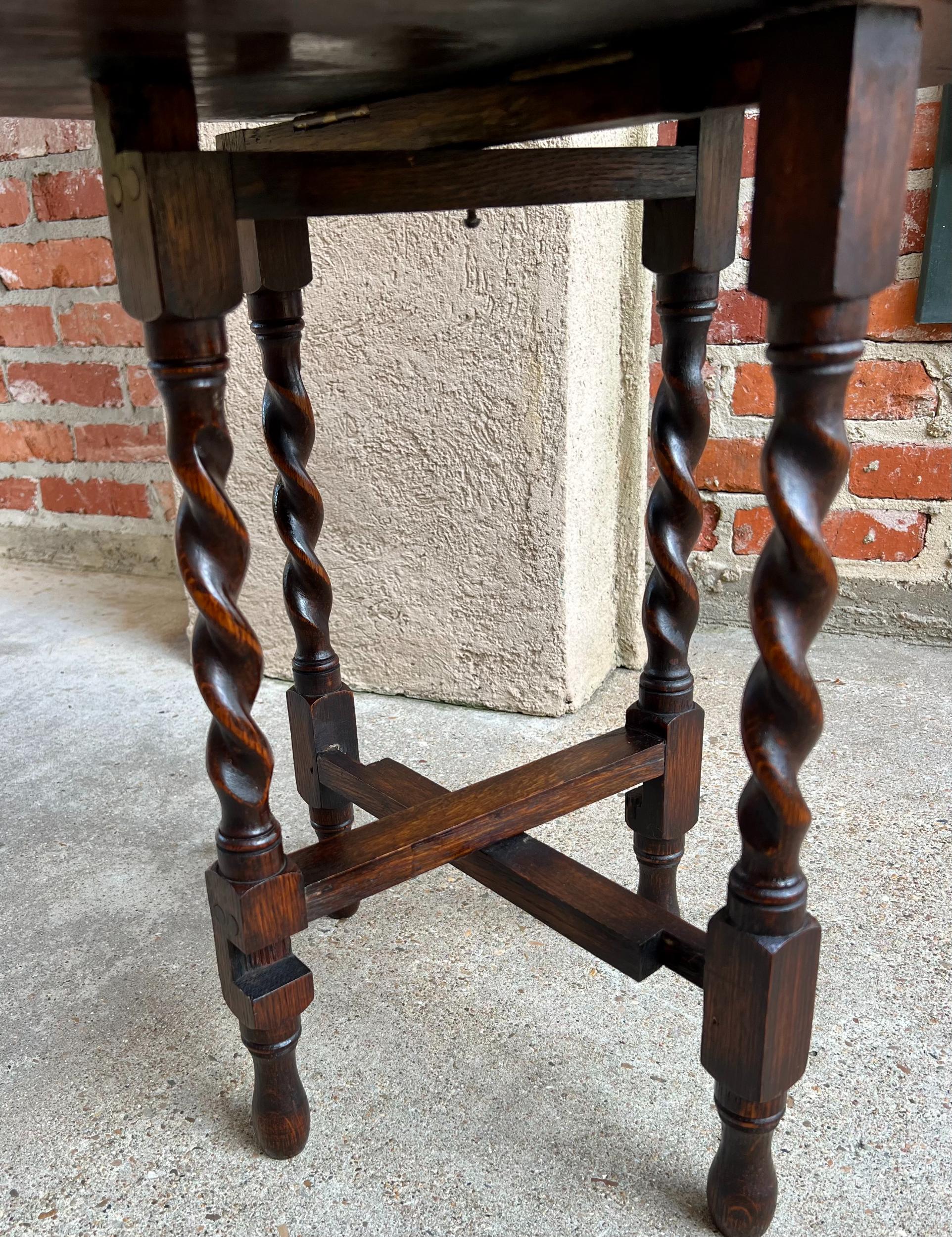 Petite Antique English Tiger Oak Barley Twist Oval Folding Tea Table Jacobean 4