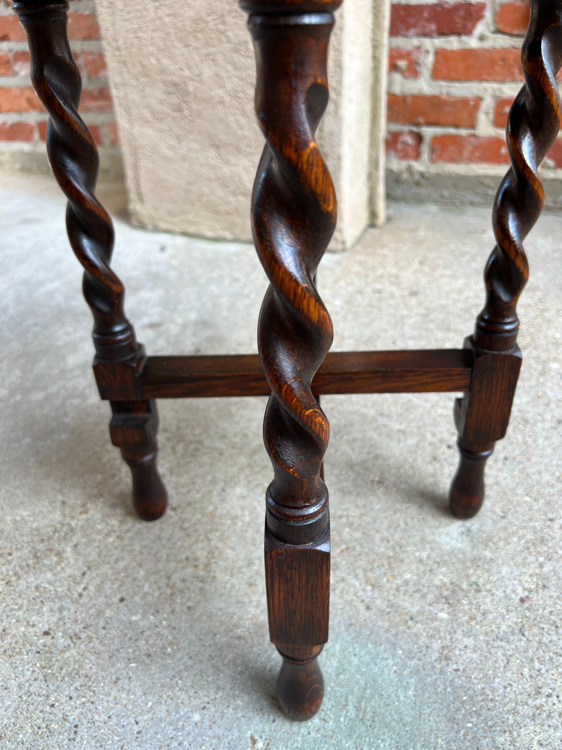 Petite Antique English Tiger Oak Barley Twist Oval Folding Tea Table Jacobean 13