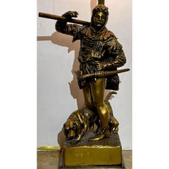 Antike Eugene Barillot Bronze-Skulptur-Lampe „Man und Hund“ aus der Renaissance