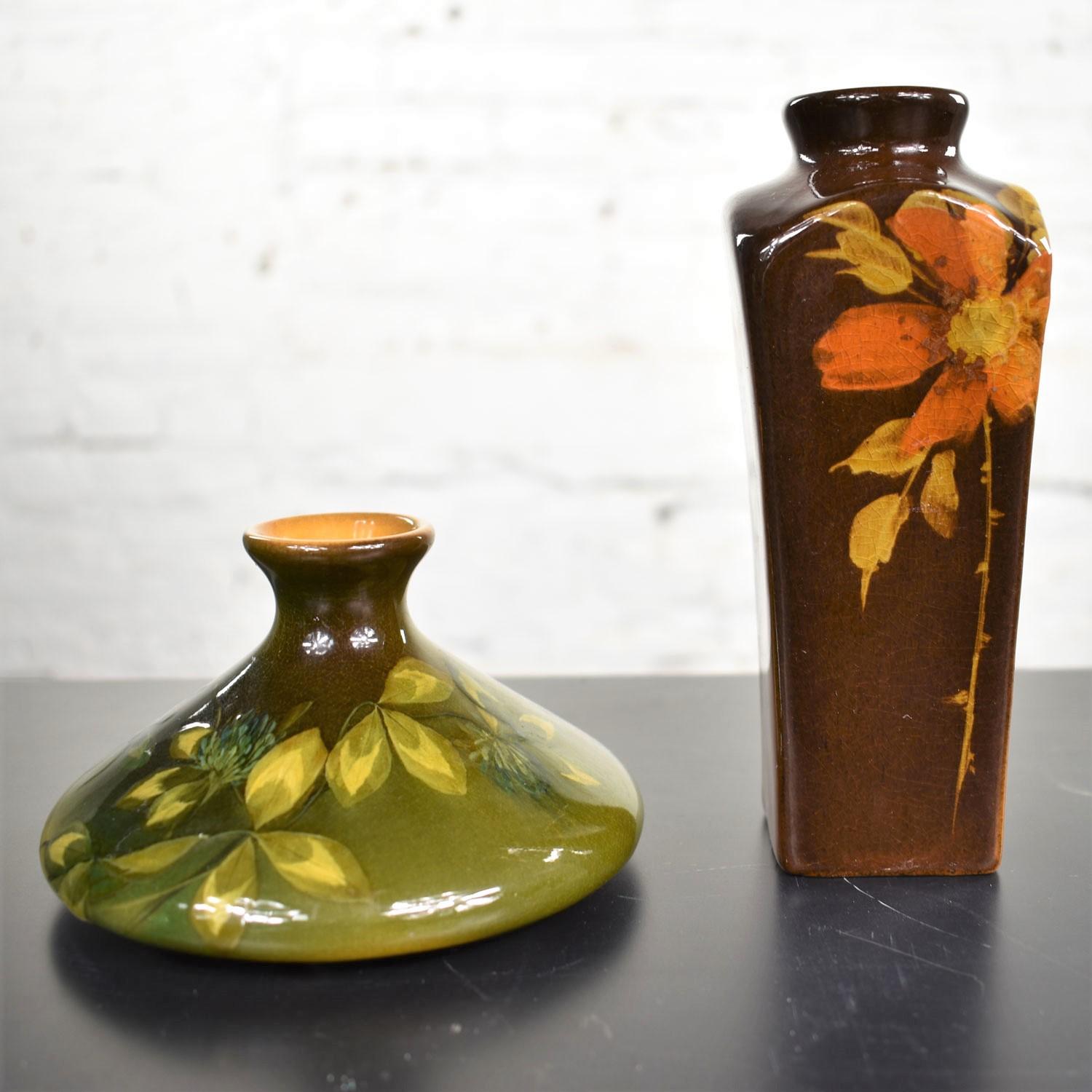 Petite Antique Floral Vases 1 Rookwood Pottery Olga Geneva Reed & 1 J.B. Owens 1