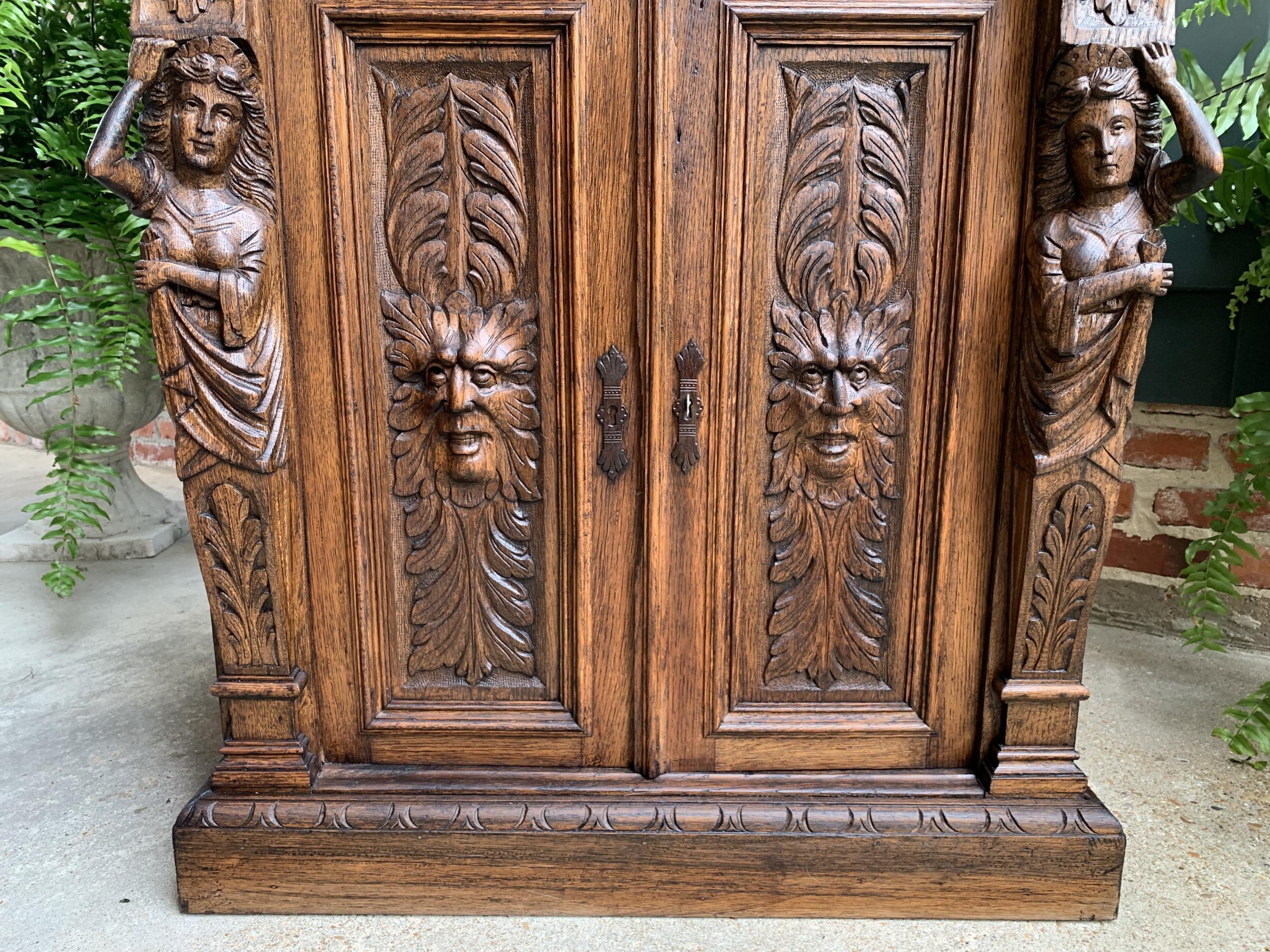 Petite Antique French Carved Oak Cabinet Server Table Renaissance Server Lion 12
