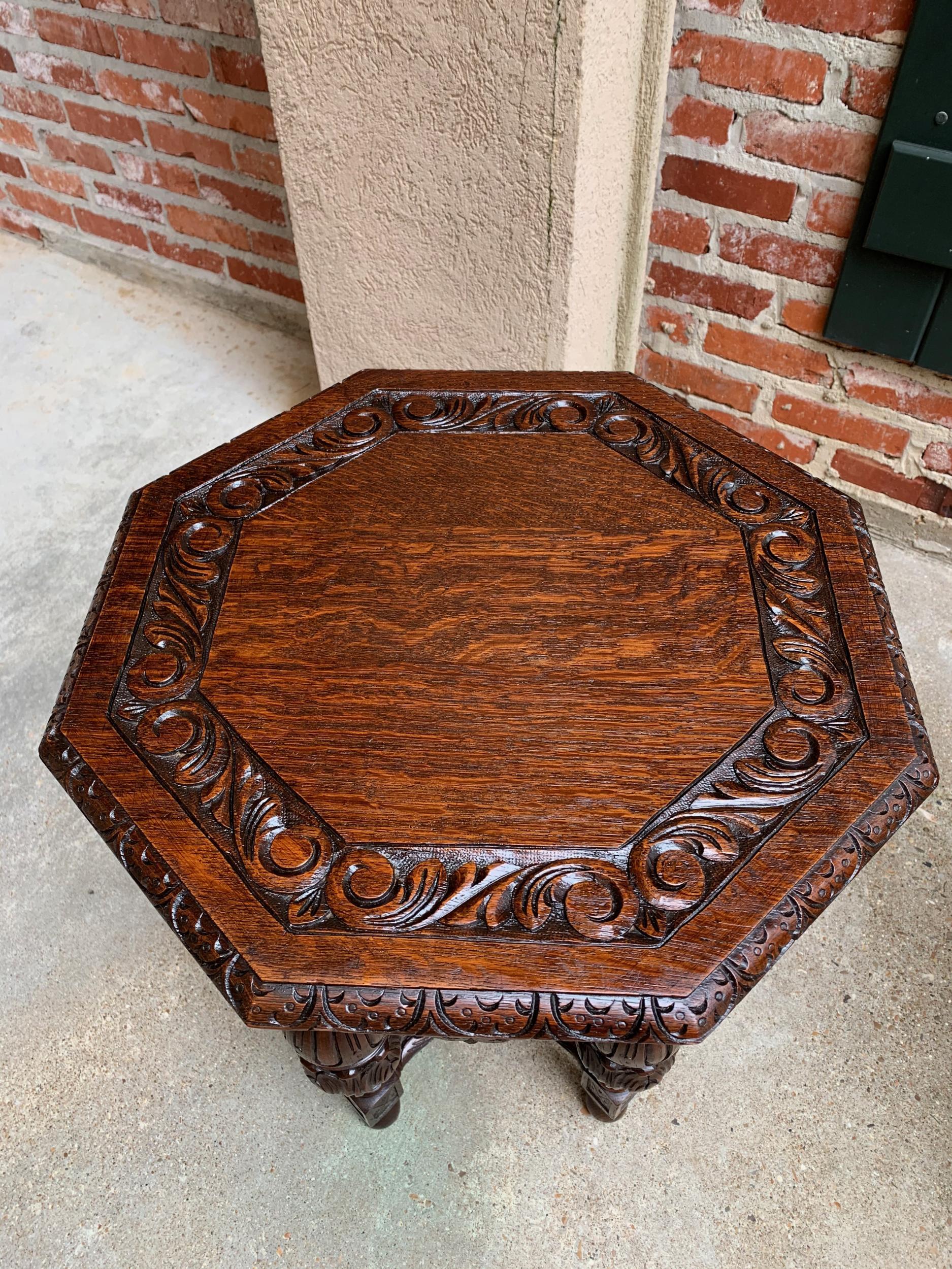 Petite Antique French Carved Oak Octagon Center Table Side End Renaissance 5