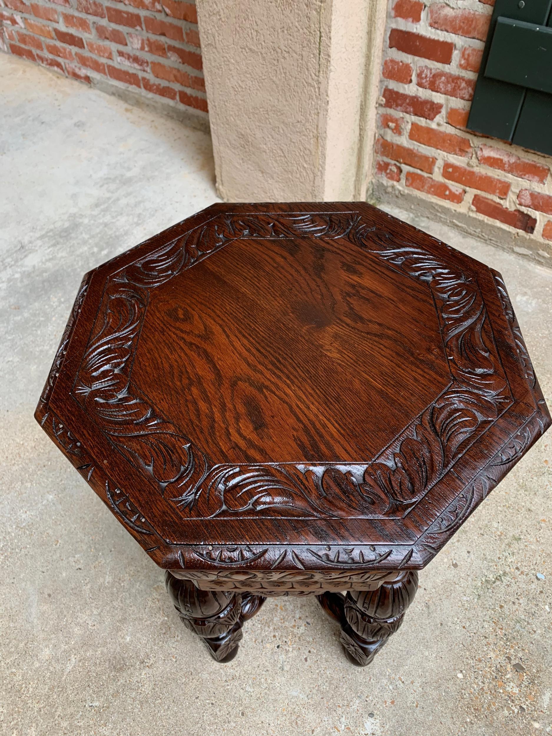 Petite Antique French Carved Oak Octagon Center Table Side End Renaissance 5