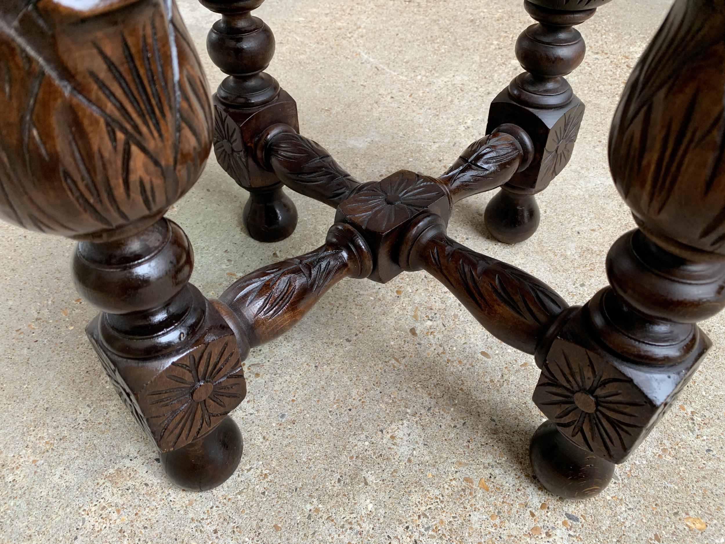 Petite Antique French Carved Oak Octagon Center Table Side End Renaissance 11