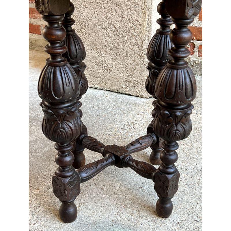 Petite Antique French Carved Oak Octagon Center Table Side End Renaissance 14