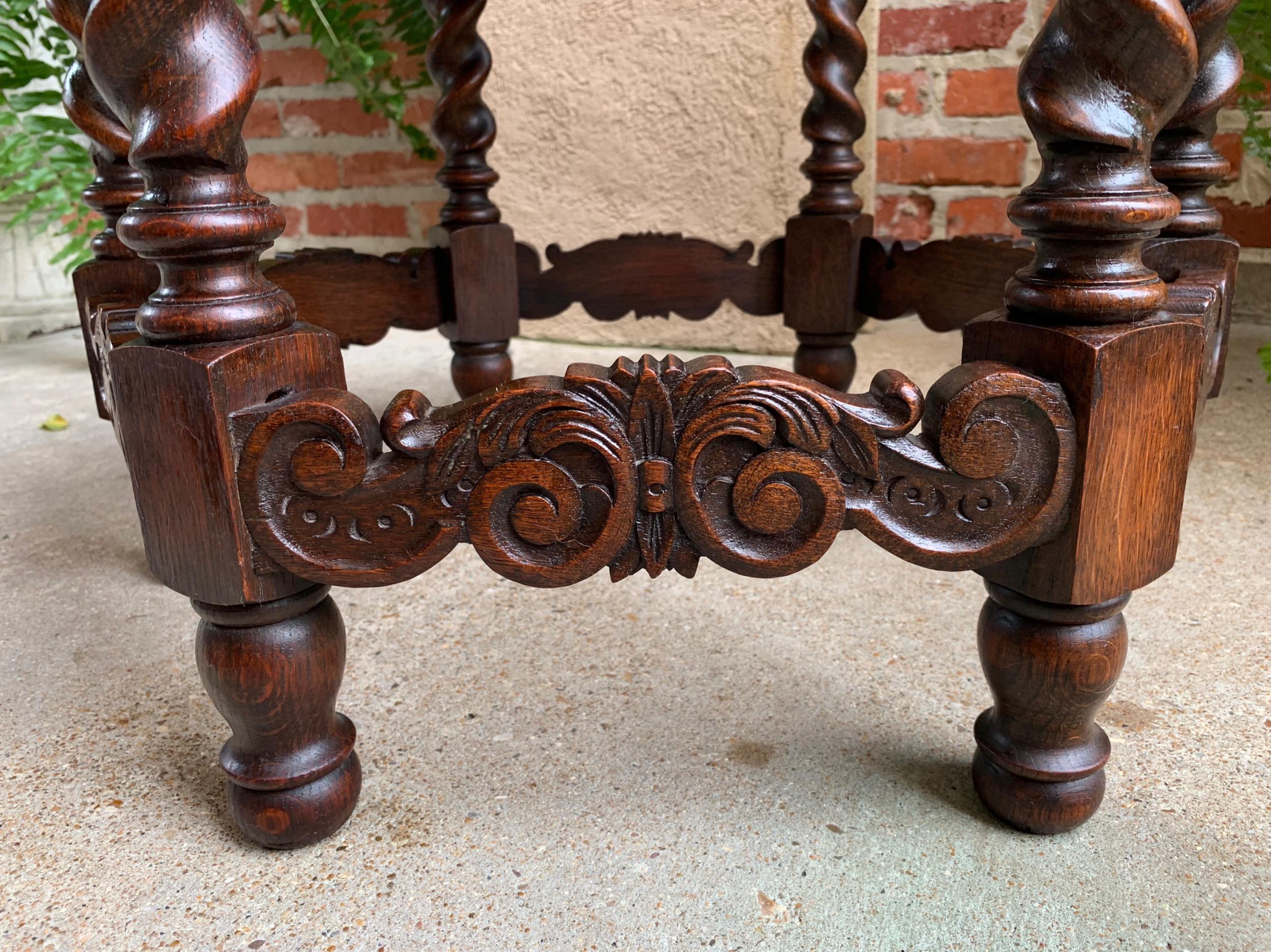 Petite Antique French Carved Oak Octagon Wine Tea Side Table Barley Twist, c1900 6