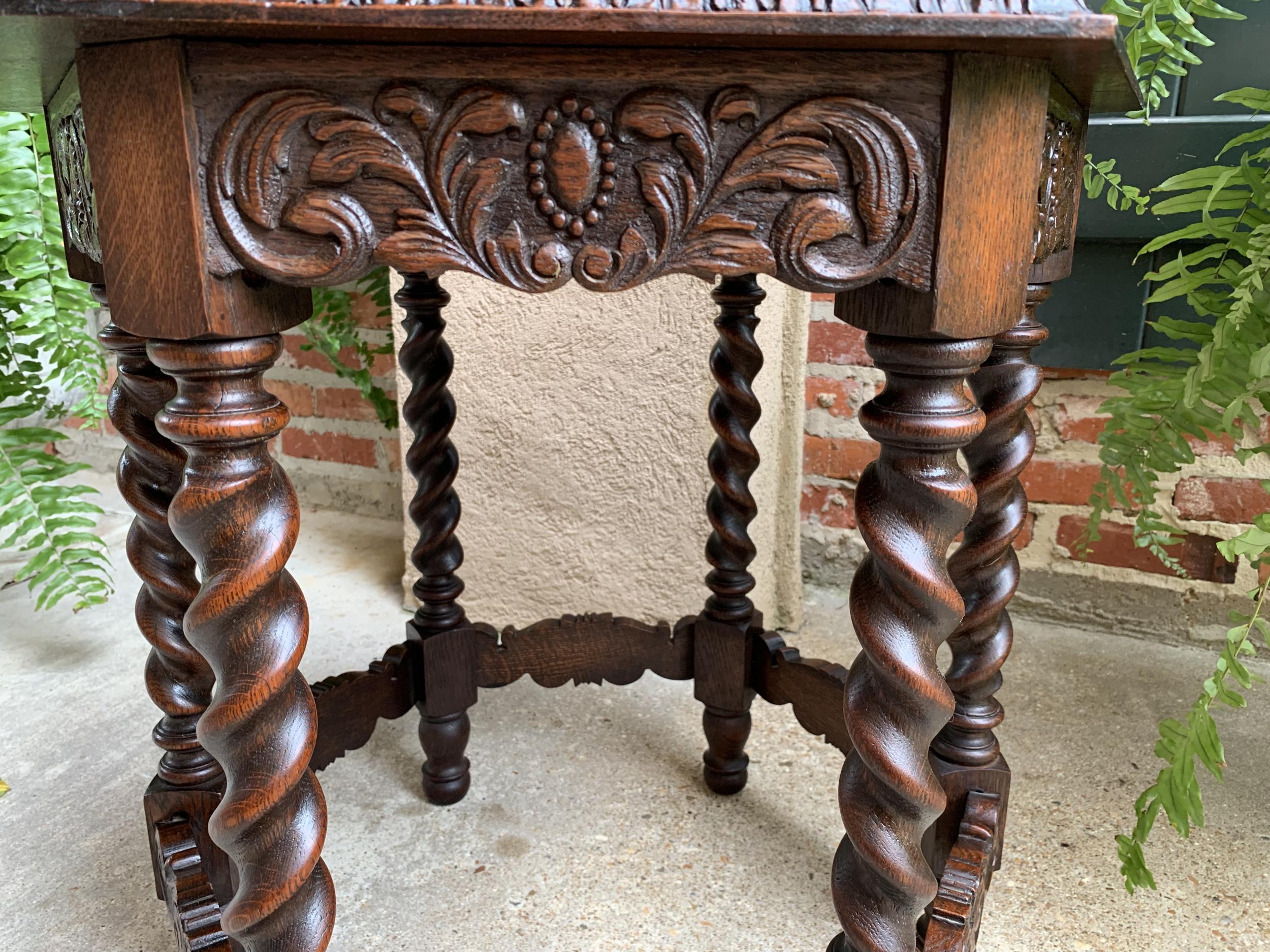 Petite Antique French Carved Oak Octagon Wine Tea Side Table Barley Twist, c1900 10