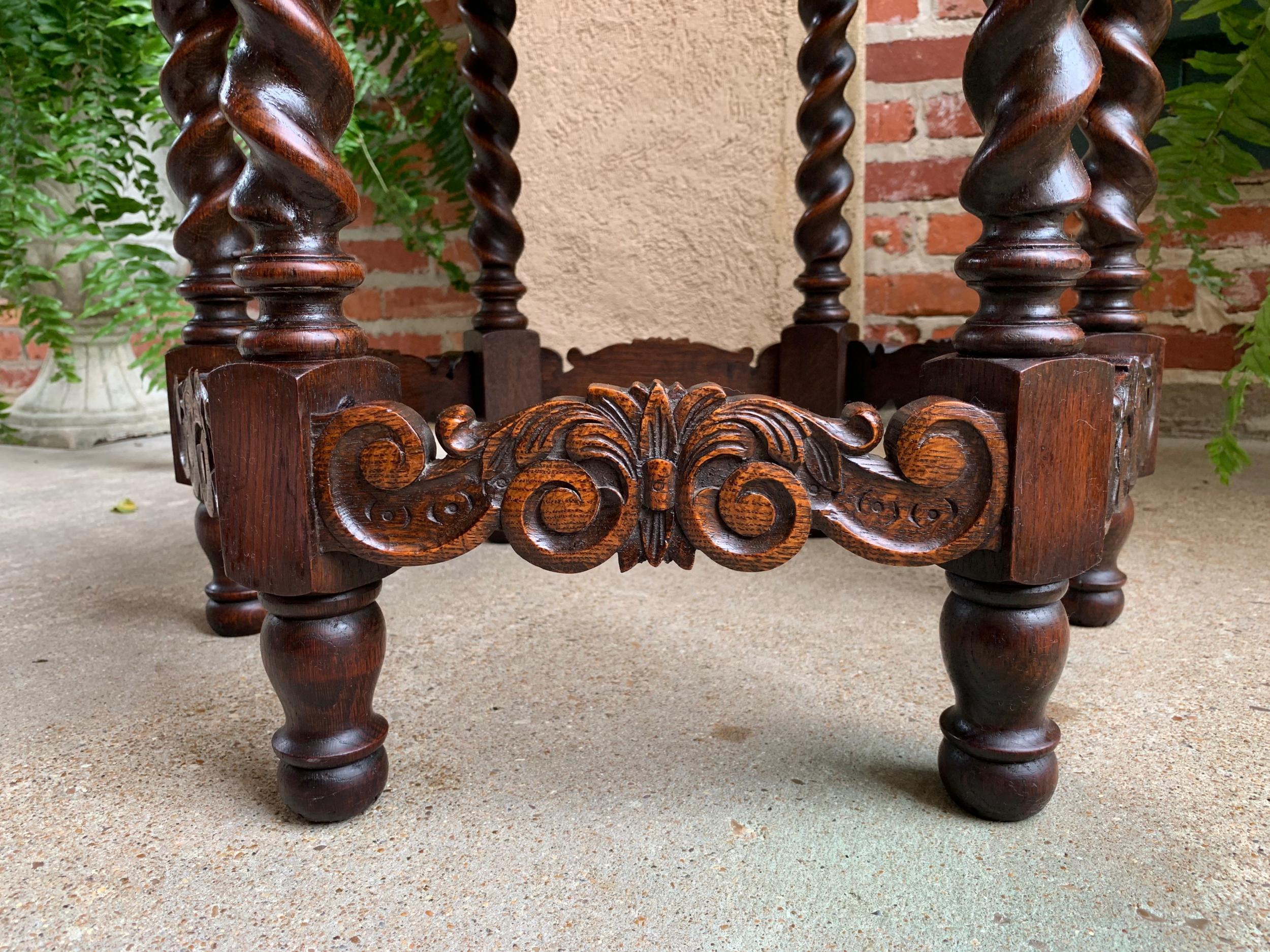 Petite Antique French Carved Oak Octagon Wine Tea Side Table Barley Twist, c1900 14