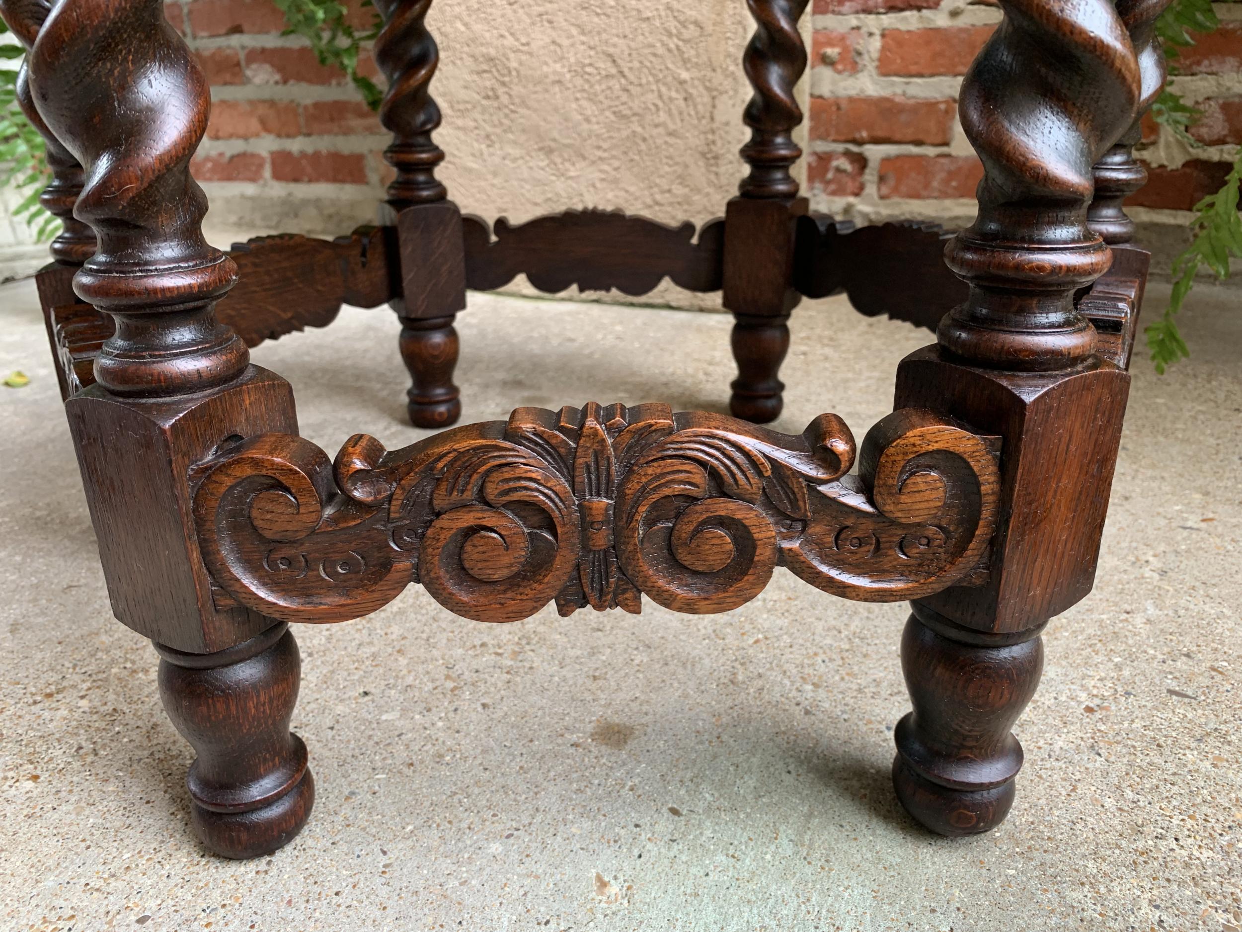 Petite Antique French Carved Oak Octagon Wine Tea Side Table Barley Twist, c1900 15