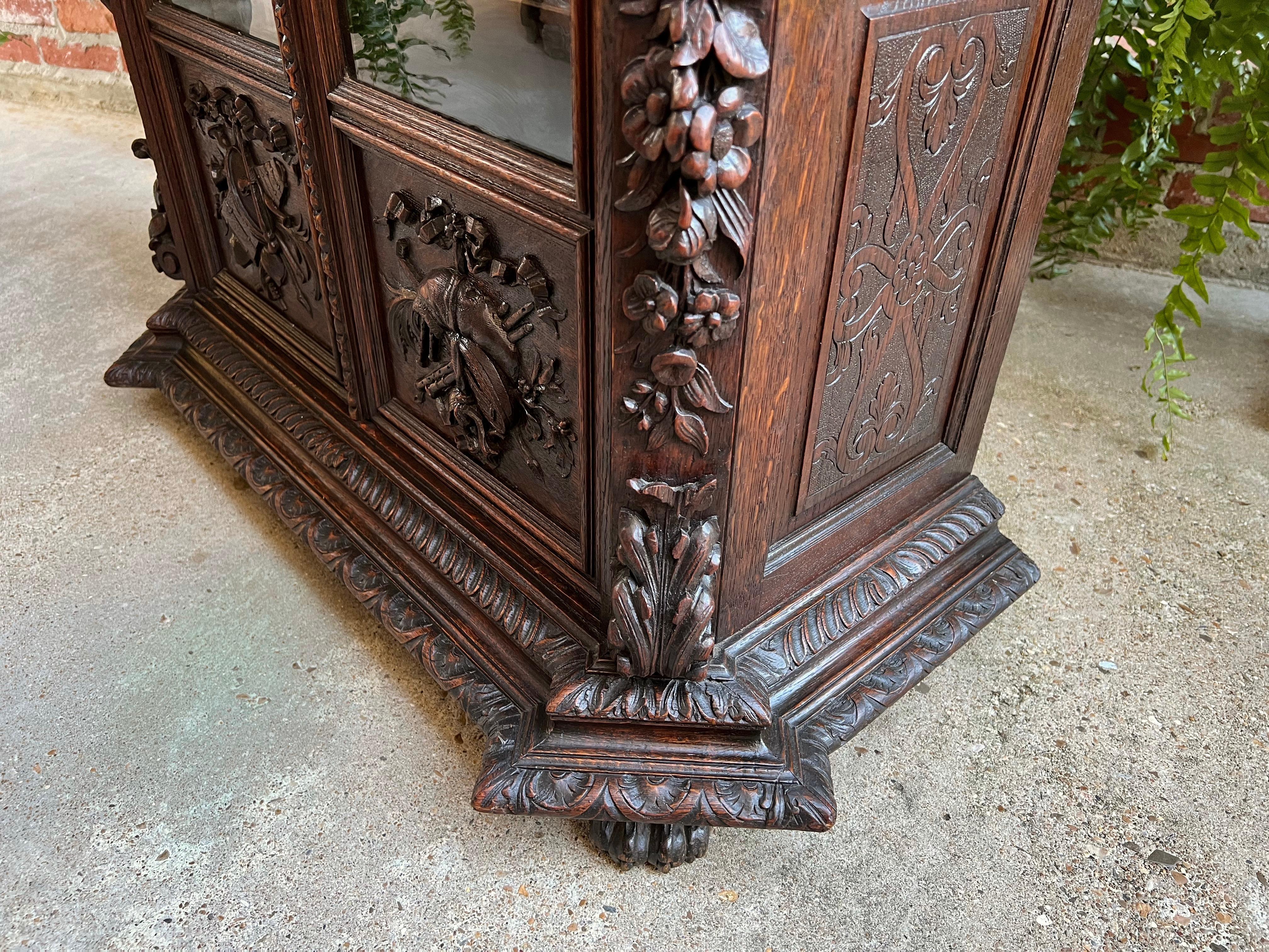 Petite Antique French Carved Oak Renaissance Revival Bookcase Cabinet Music 3