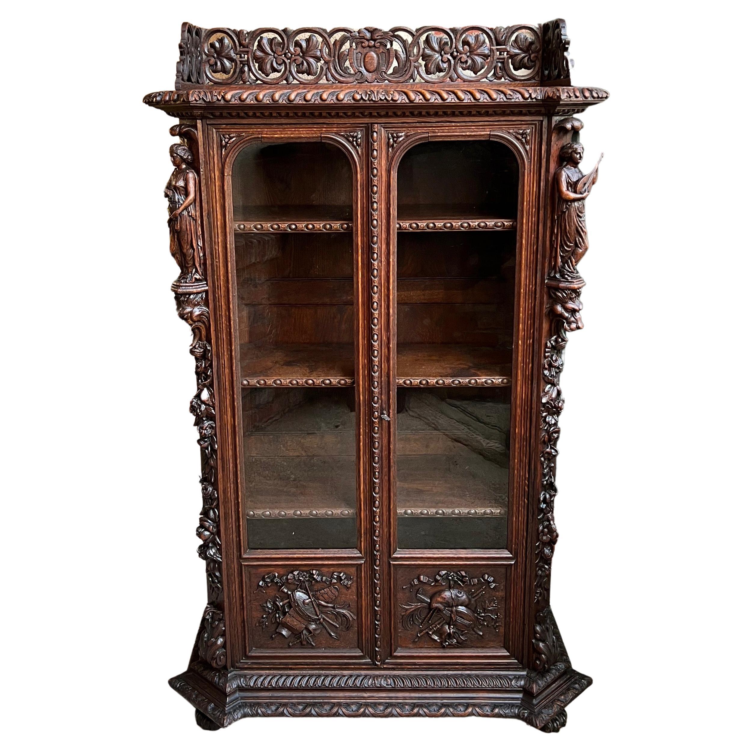 Italian Renaissance Bookcase Pair of Italian Renaissance Revival Walnut Bookcases For Sale at 1stDibs