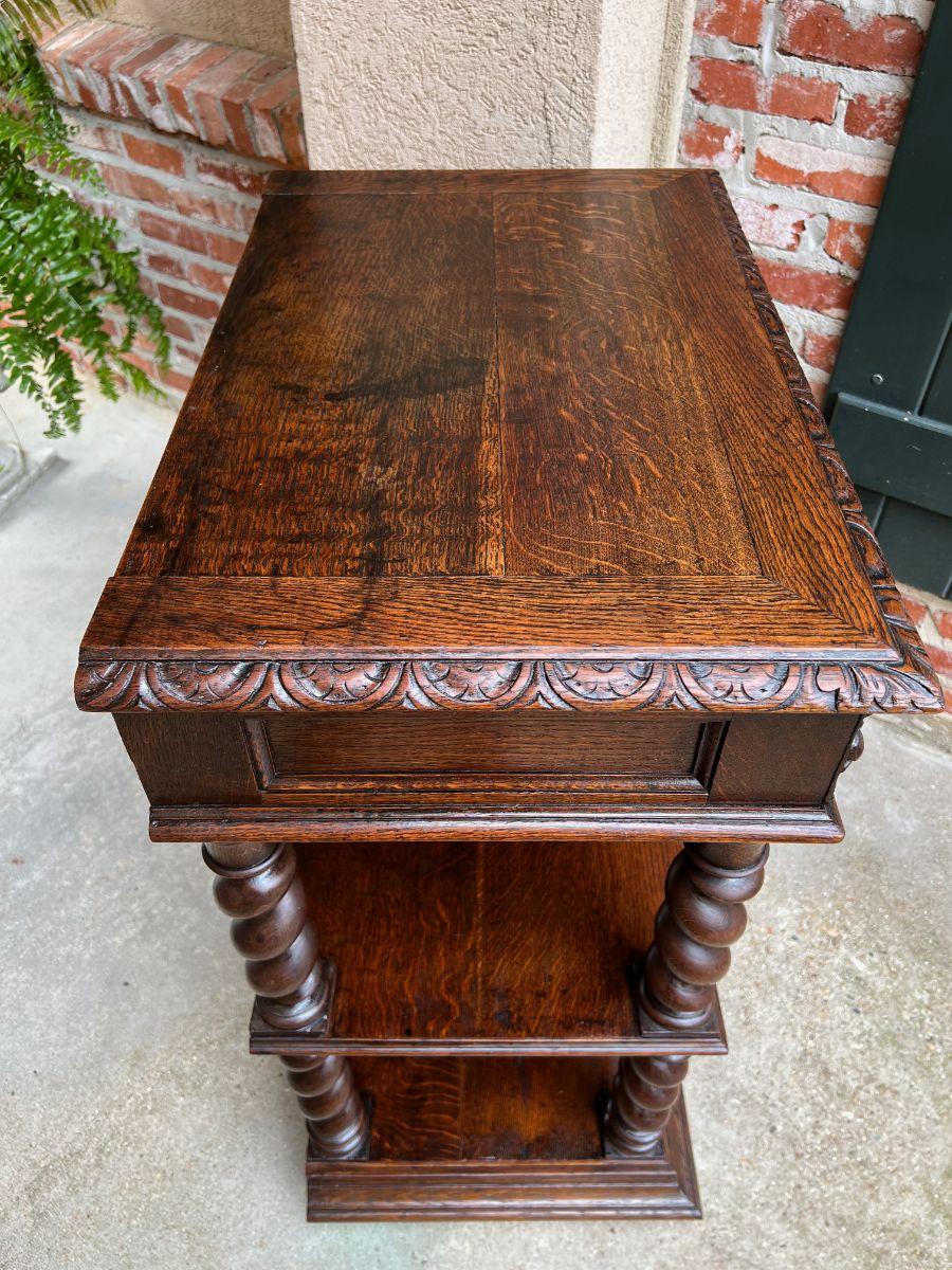 Petite Antique French Carved Oak Server Sideboard Barley Twist Display Shelf 5