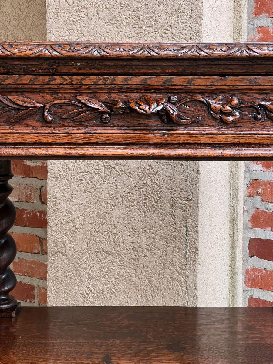 Petite Antique French Carved Oak Server Sideboard Barley Twist Display Shelf 8