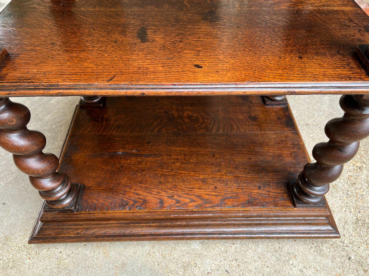 Petite Antique French Carved Oak Server Sideboard Barley Twist Display Shelf 10