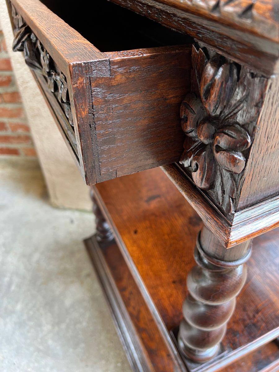 Petite Antique French Carved Oak Server Sideboard Barley Twist Display Shelf 13