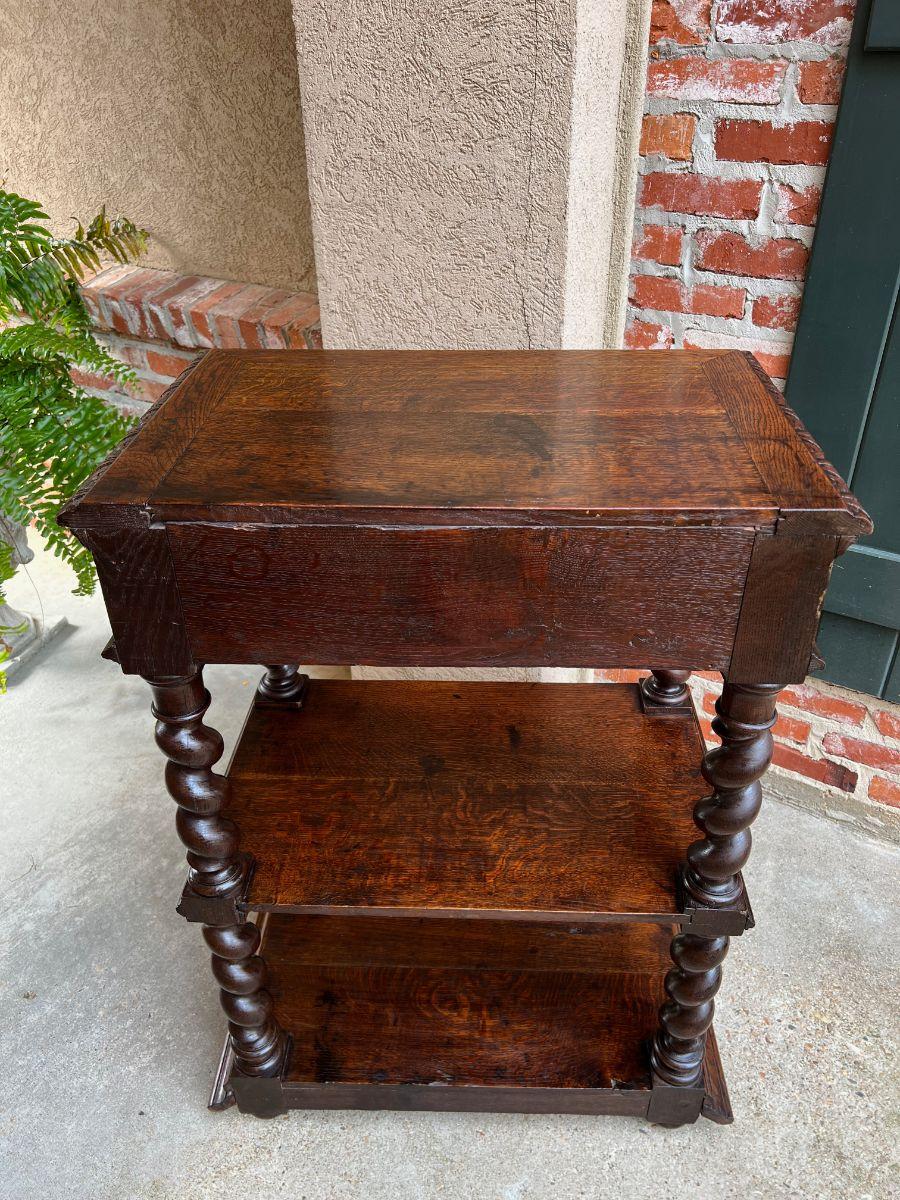 Petite Antique French Carved Oak Server Sideboard Barley Twist Display Shelf 14