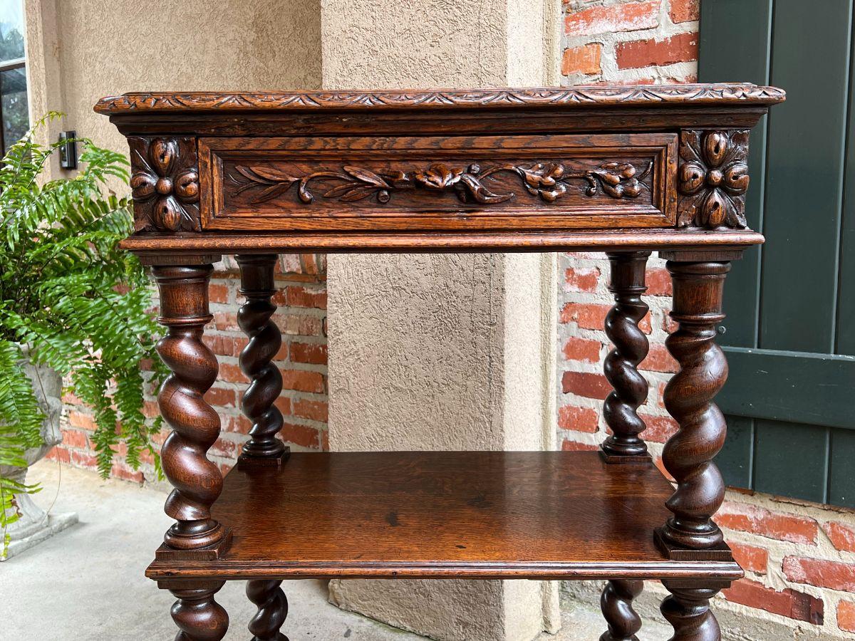 Hand-Carved Petite Antique French Carved Oak Server Sideboard Barley Twist Display Shelf