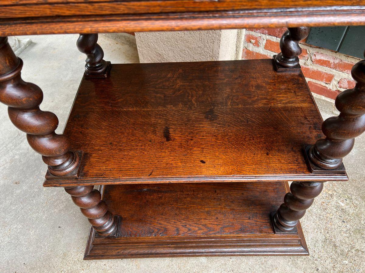 18th Century Petite Antique French Carved Oak Server Sideboard Barley Twist Display Shelf