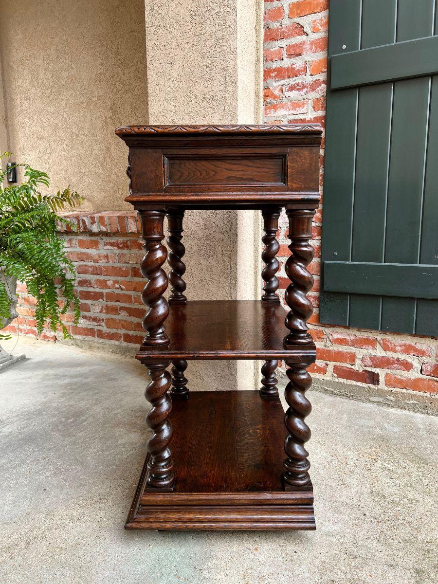 Petite Antique French Carved Oak Server Sideboard Barley Twist Display Shelf 1