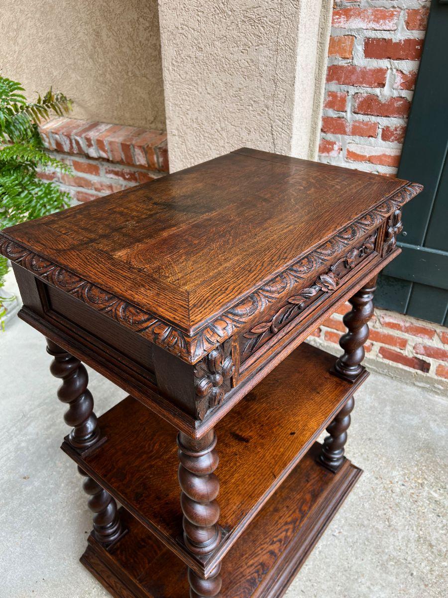 Petite Antique French Carved Oak Server Sideboard Barley Twist Display Shelf 3