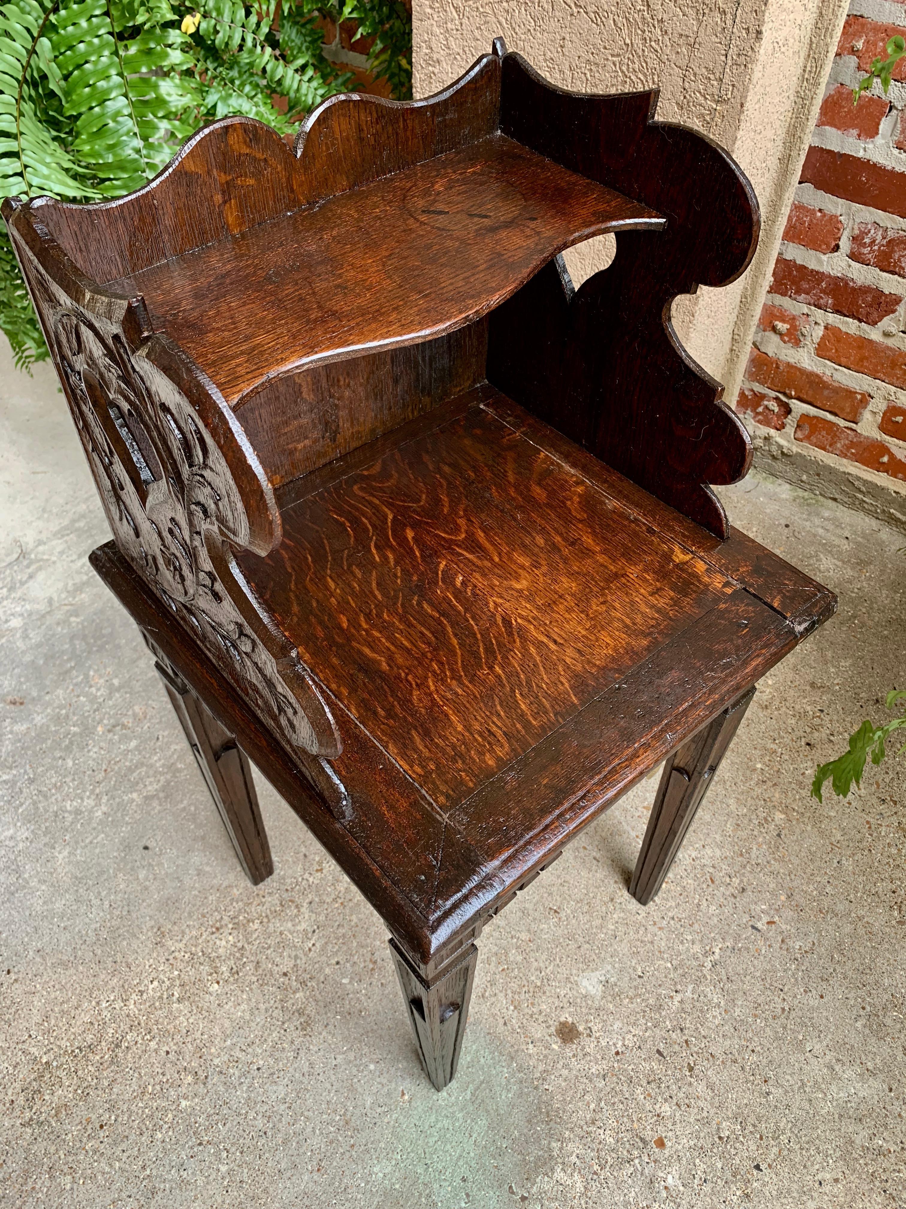Petite Antique French Carved Oak Side End Table Nightstand Serpentine 4
