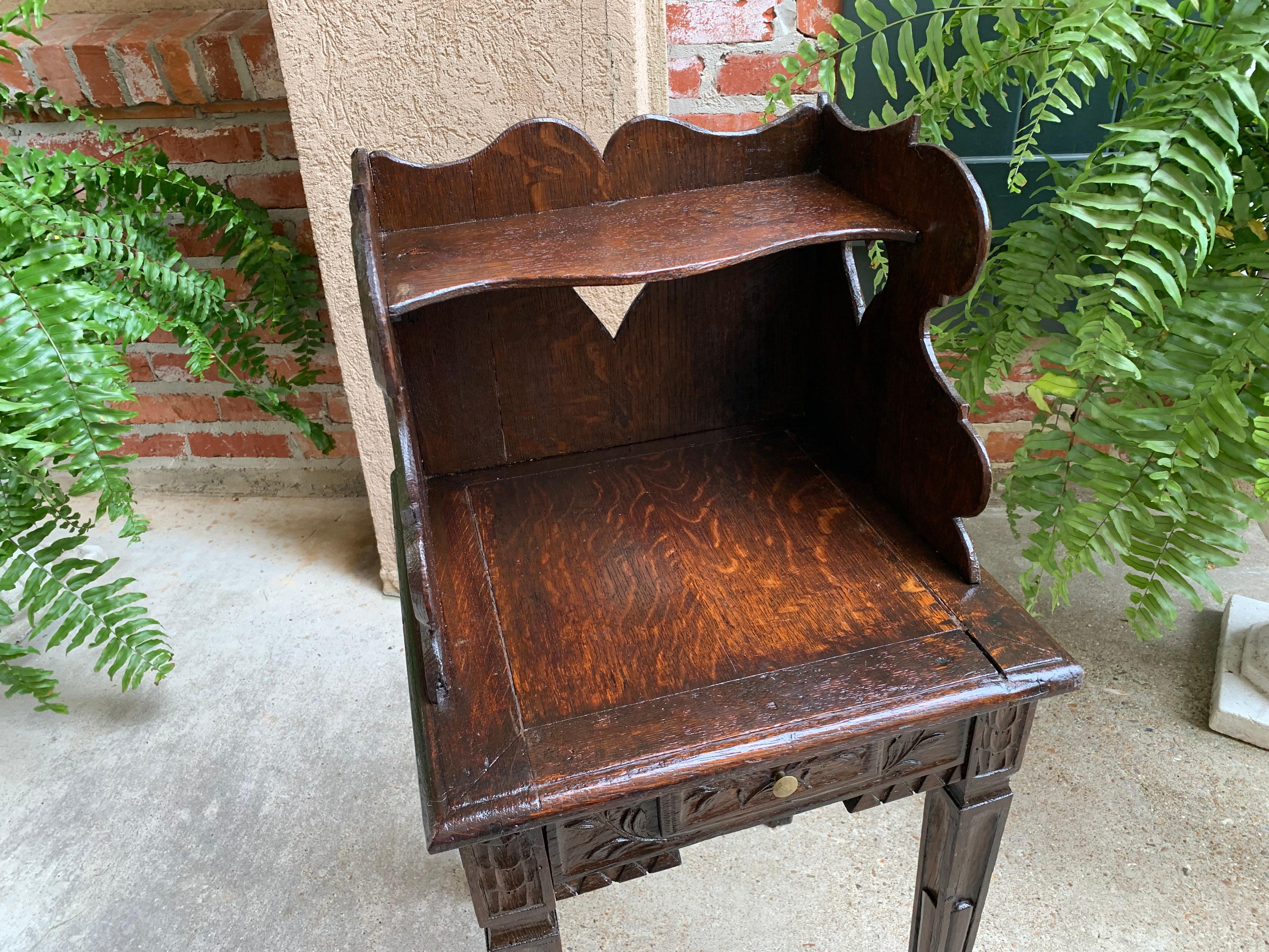Petite Antique French Carved Oak Side End Table Nightstand Serpentine 5