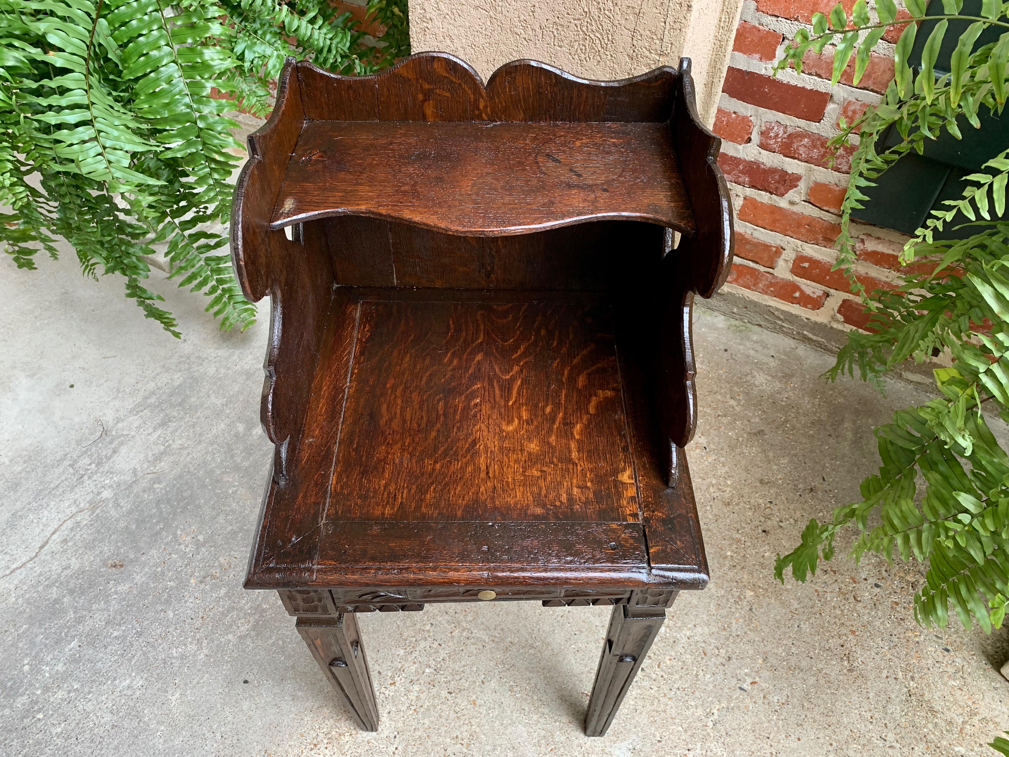 Petite Antique French Carved Oak Side End Table Nightstand Serpentine 14