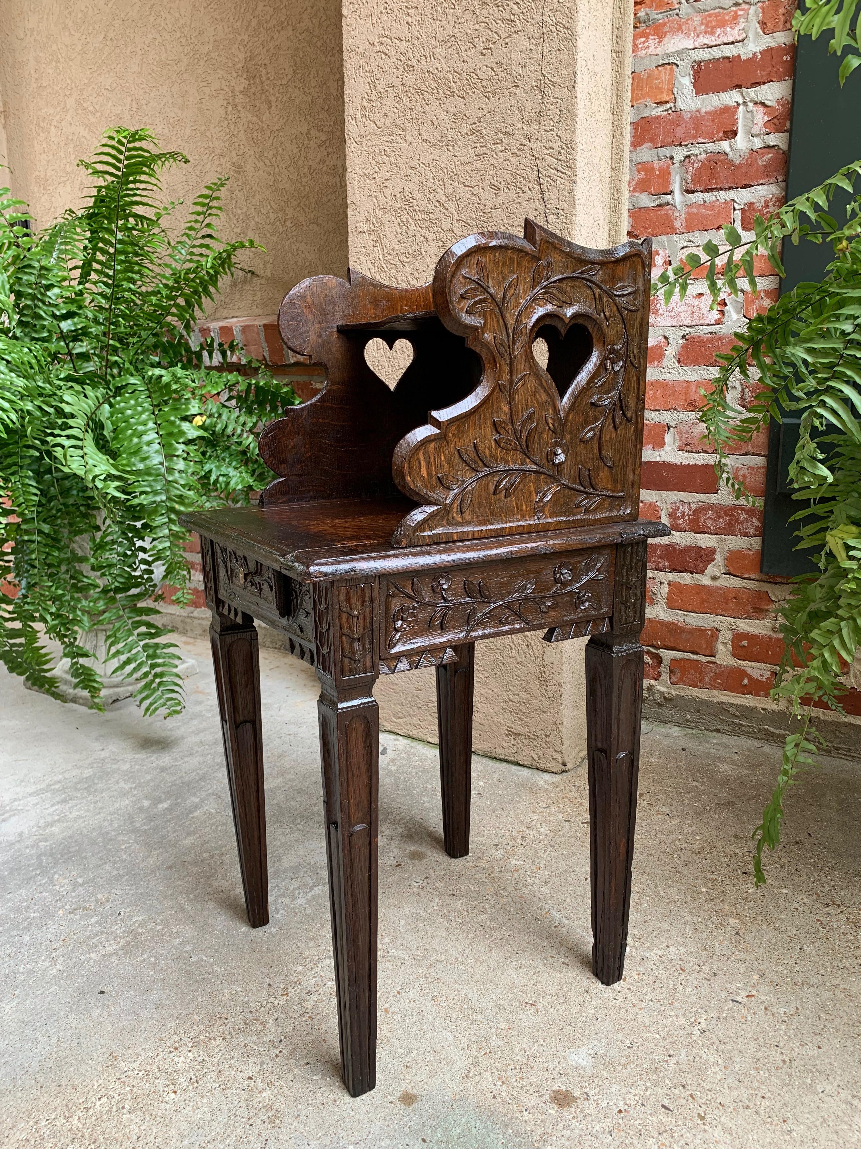 French Provincial Petite Antique French Carved Oak Side End Table Nightstand Serpentine