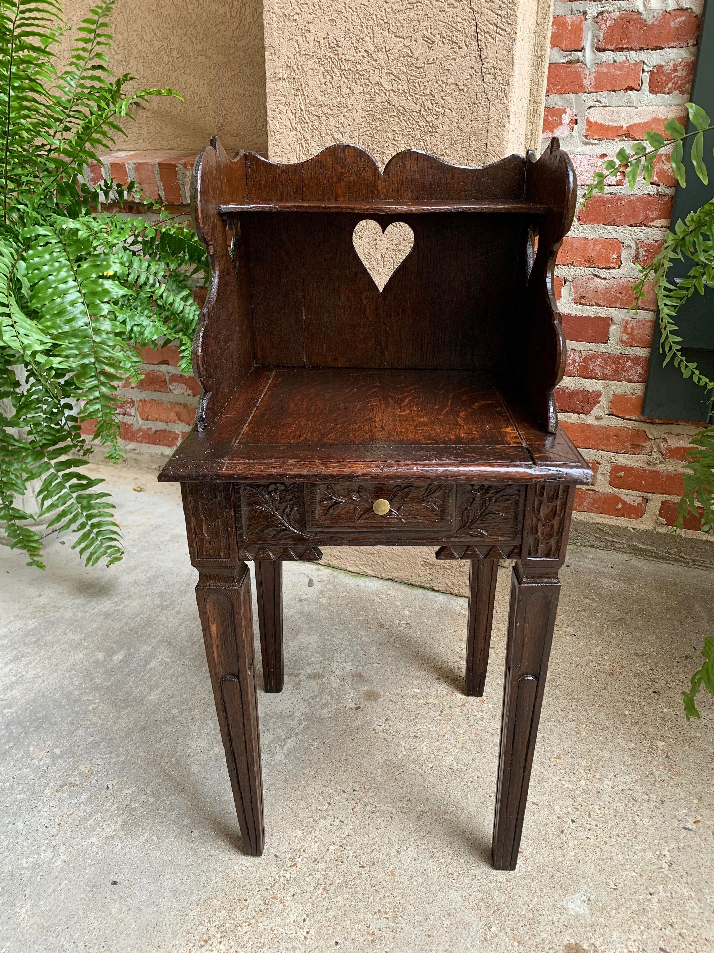 Hand-Carved Petite Antique French Carved Oak Side End Table Nightstand Serpentine