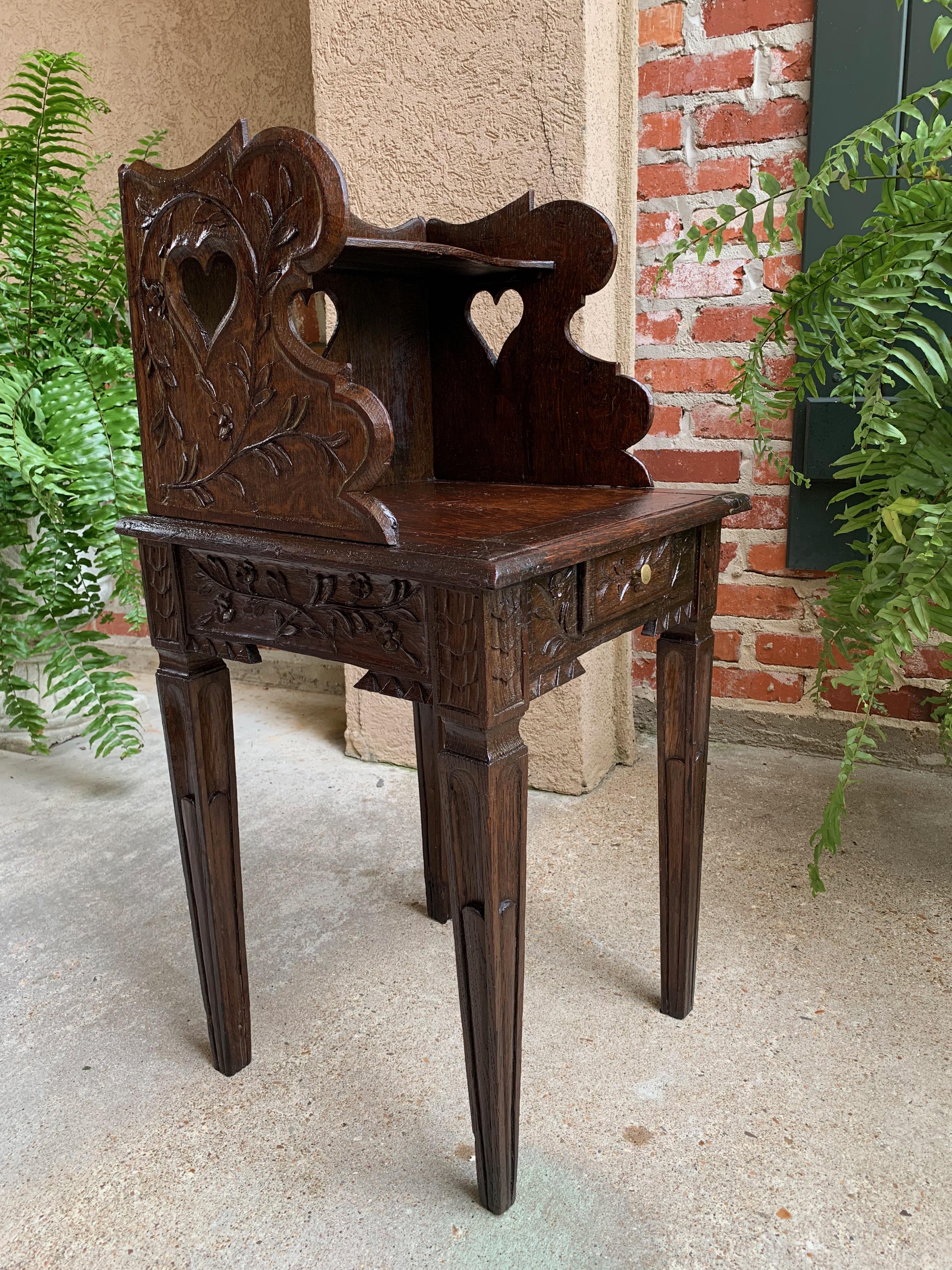 Early 20th Century Petite Antique French Carved Oak Side End Table Nightstand Serpentine