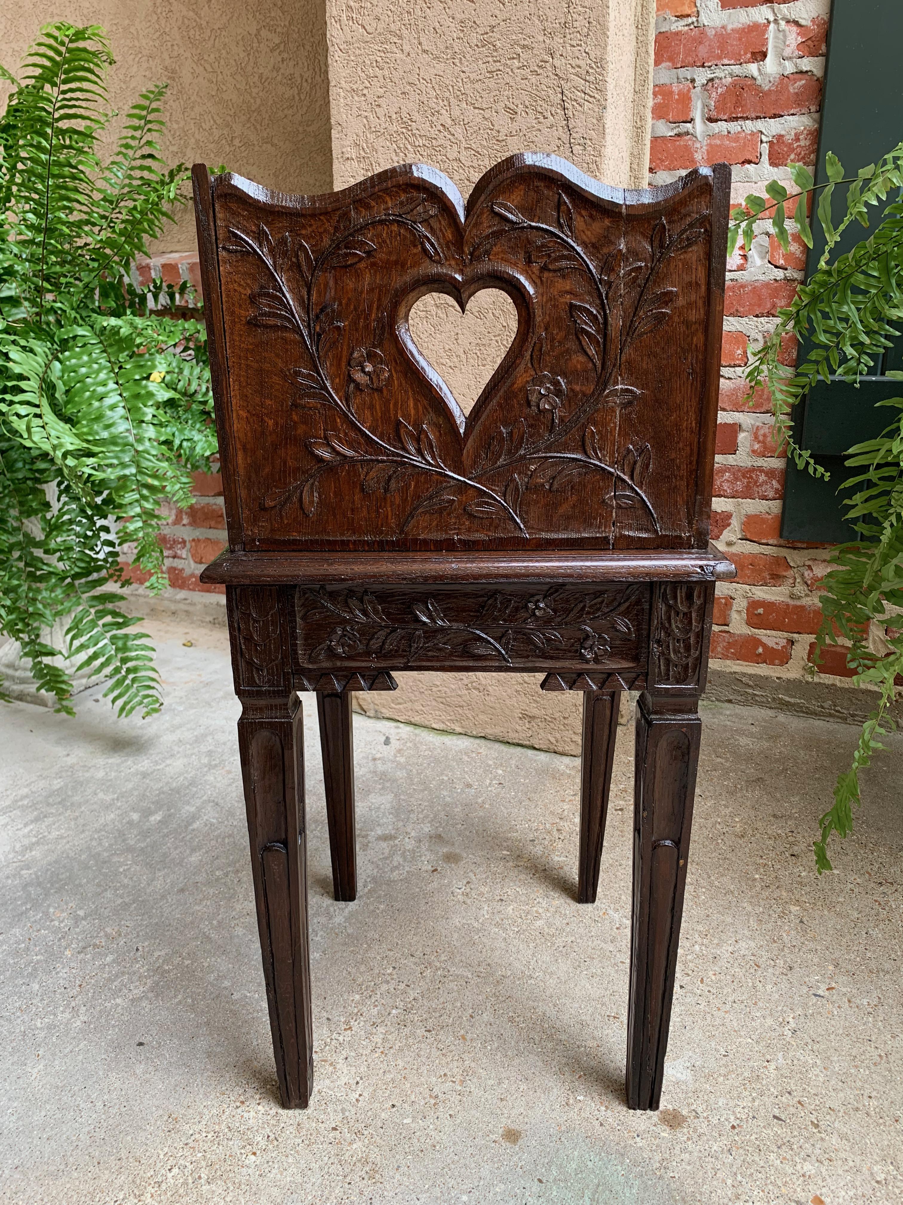 Petite Antique French Carved Oak Side End Table Nightstand Serpentine 3