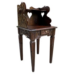 Petite Antique French Carved Oak Side End Table Nightstand Serpentine