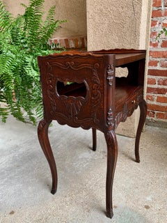 Petite Antique French Carved Oak Side Table Nightstand Serpentine Louis XV Style