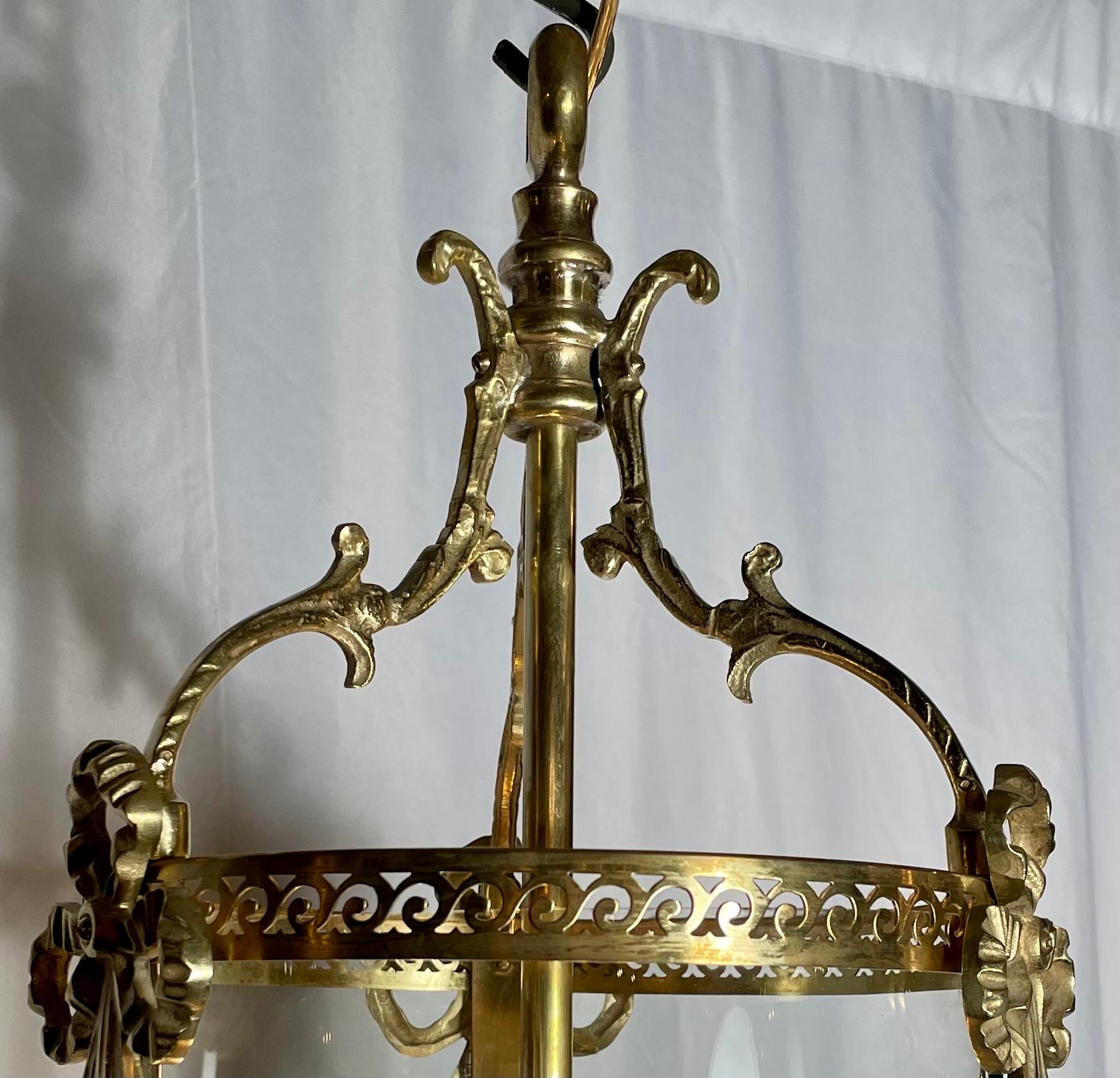 Petite Antique French Louis XVI Gold Bronze Hall Lantern, Circa 1900. For Sale 1